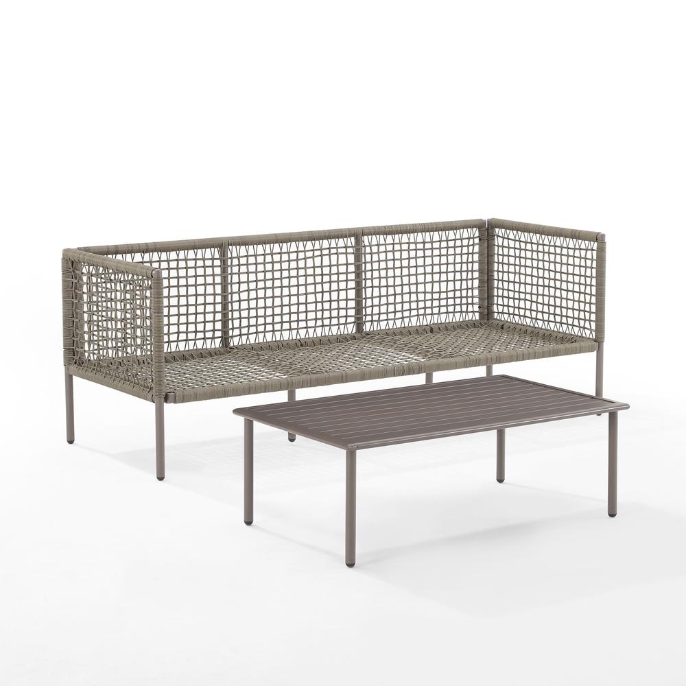 Cali Bay 2Pc Outdoor Wicker And Metal Sofa Set Taupe/Light Brown - Sofa & Coffee Table