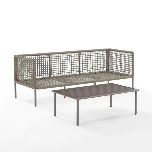 Cali Bay 2Pc Outdoor Wicker And Metal Sofa Set Taupe/Light Brown - Sofa & Coffee Table