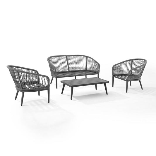 Dover 4Pc Outdoor Rope Conversation Set Charcoal/Matte Black - Loveseat, Coffee Table, & 2 Armchairs