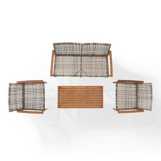 Ridley 4Pc Outdoor Wicker And Metal Conversation Set Distressed Gray/Brown - Loveseat, Coffee Table, & 2 Armchairs