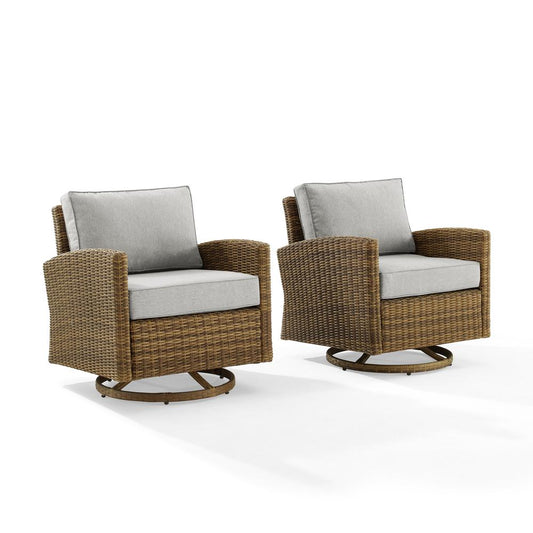 Bradenton 2Pc Outdoor Wicker Swivel Rocker Chair Set Gray/Weathered Brown - 2 Swivel Rockers