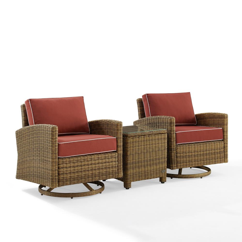 Bradenton 3Pc Outdoor Wicker Swivel Rocker Chair Set Sangria/Weathered Brown - Side Table & 2 Swivel Rockers