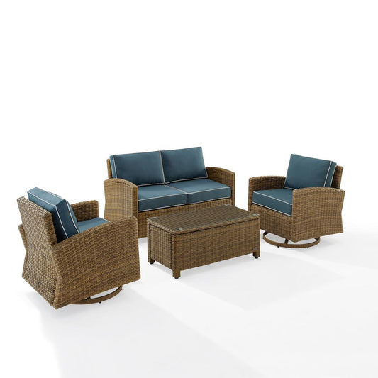 Bradenton 4Pc Swivel Rocker Conversation Set Navy/Weathered Brown - Coffee Table, Loveseat, & 2 Swivel Rockers