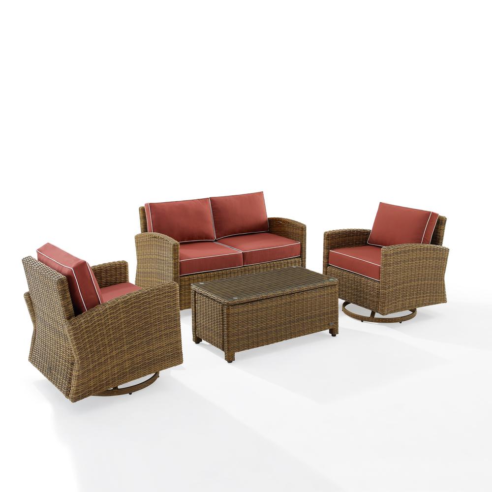 Bradenton 4Pc Swivel Rocker Conversation Set Sangria/Weathered Brown - Coffee Table, Loveseat, & 2 Swivel Rockers