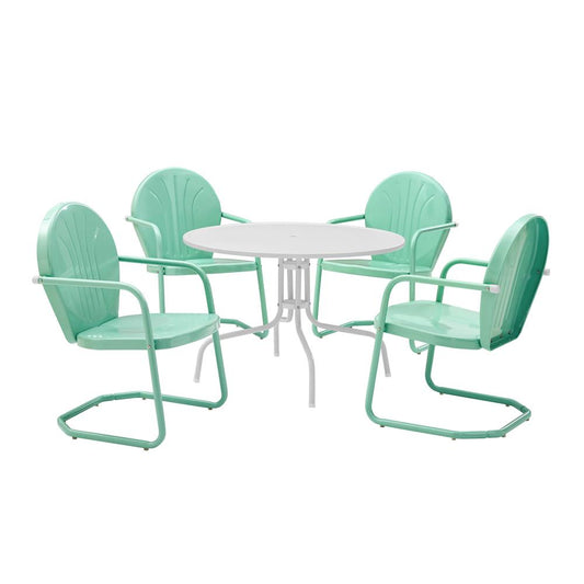 Griffith 5Pc Outdoor Metal Dining Set Aqua Gloss/White Satin - Table & 4 Chairs