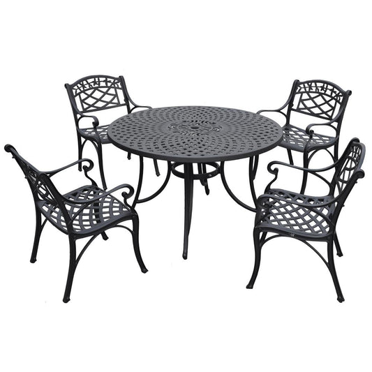 Sedona 46" 5Pc Outdoor Dining Set Black - 46" Table & 4 Armchairs