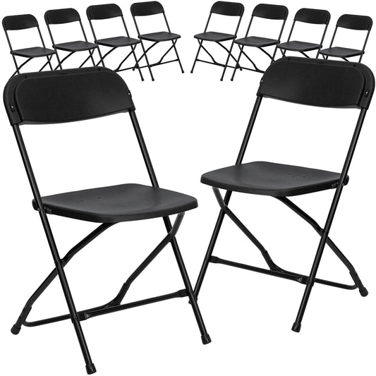 10 Pk. HERCULES Series 650 lb. Capacity Premium Black Plastic Folding Chair