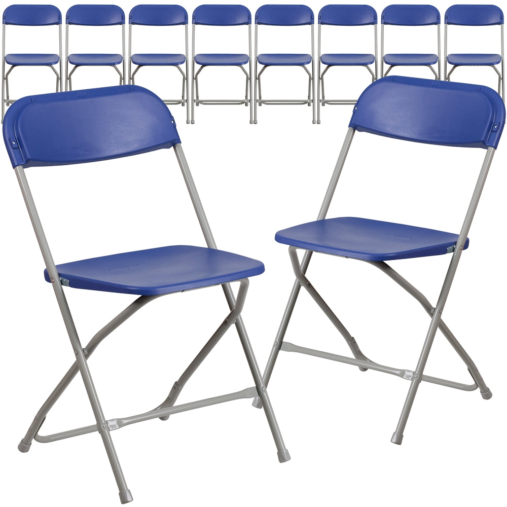 10 Pk. HERCULES Series 800 lb. Capacity Premium Blue Plastic Folding Chair