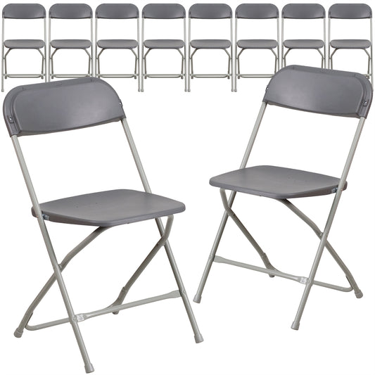 10 Pk. HERCULES Series 800 lb. Capacity Premium Grey Plastic Folding Chair