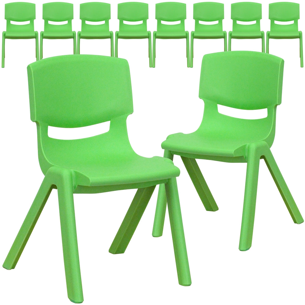 10 Pk. Green Plastic Stackable School Chair with 12'' Seat Height