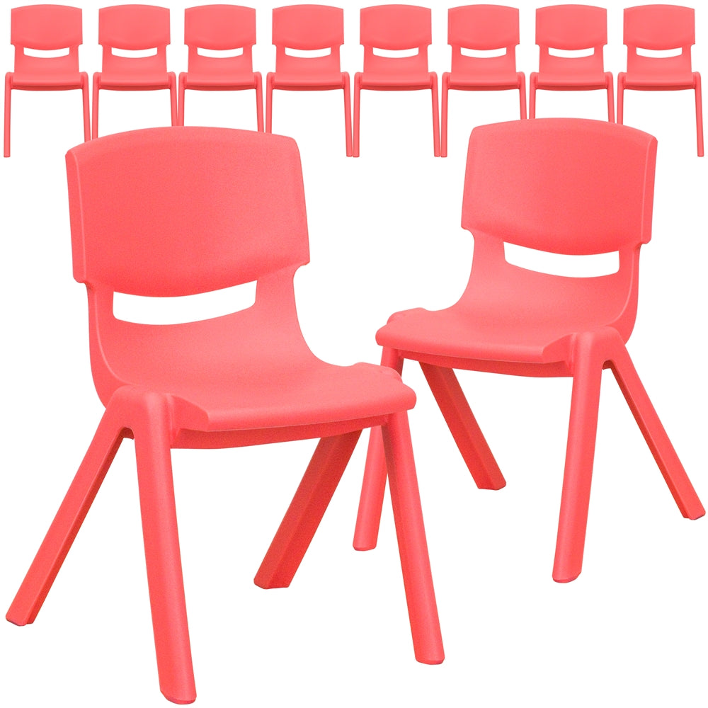 10 Pk. Red Plastic Stackable School Chair with 12'' Seat Height