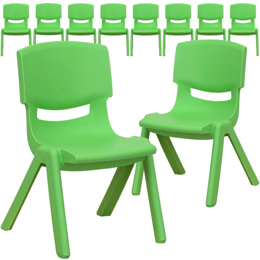 10 Pk. Green Plastic Stackable School Chair with 10.5'' Seat Height