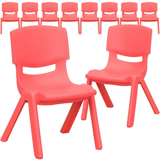 10 Pk. Red Plastic Stackable School Chair with 10.5'' Seat Height