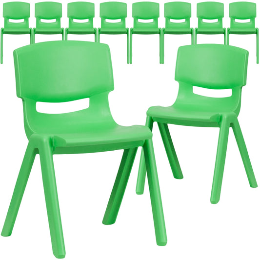 10 Pk. Green Plastic Stackable School Chair with 13.25'' Seat Height