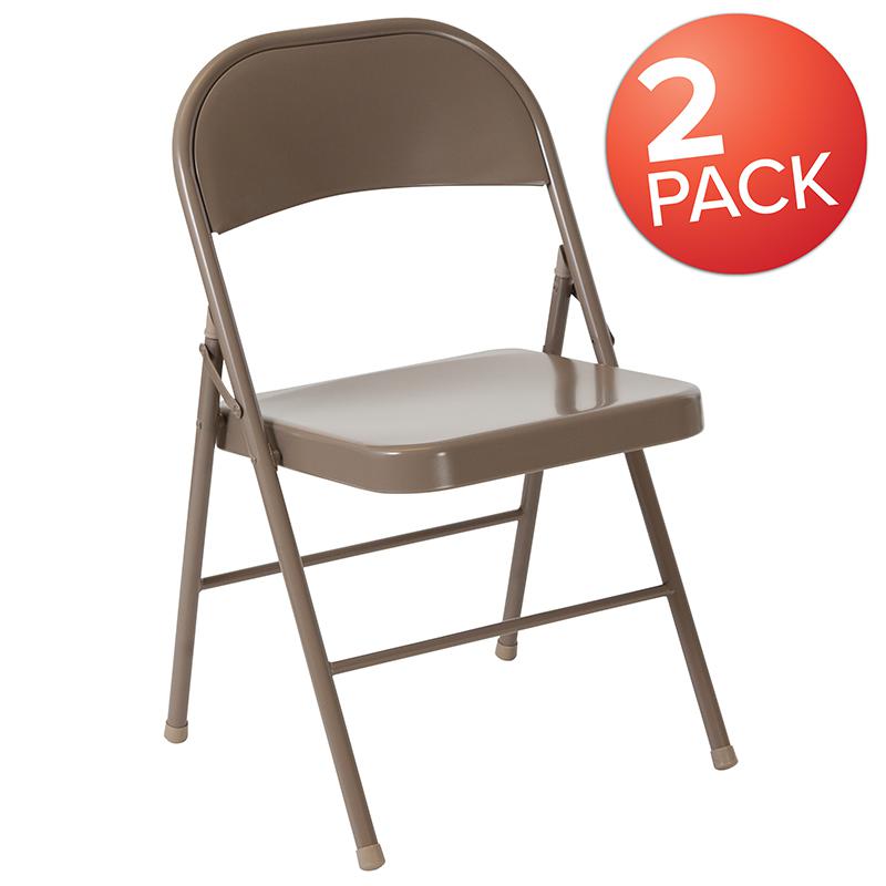 2 Pk. HERCULES Series Double Braced Beige Metal Folding Chair