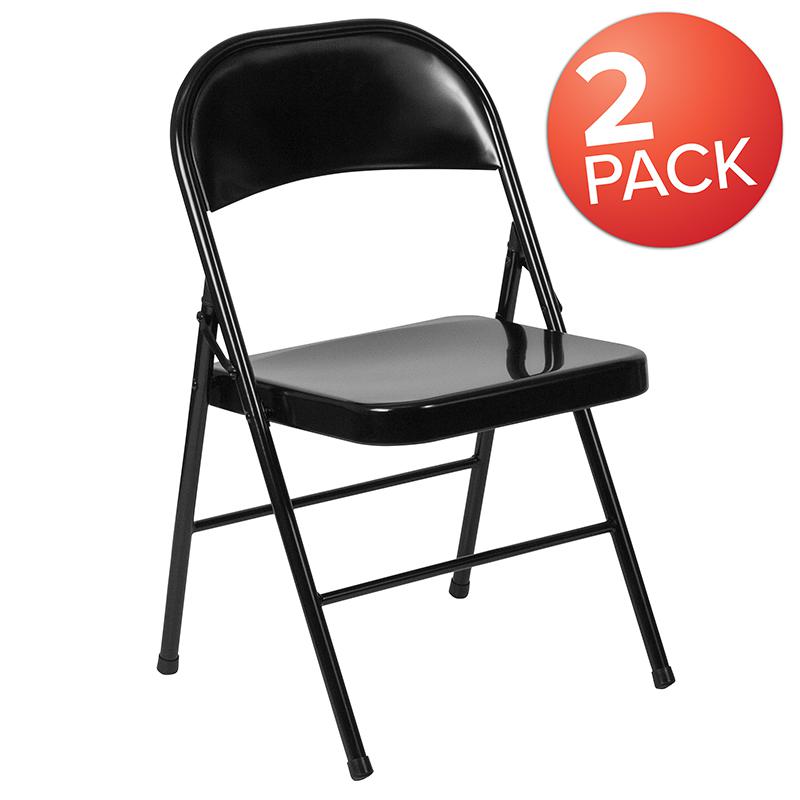 2 Pack HERCULES Series Double Braced Black Metal Folding Chair