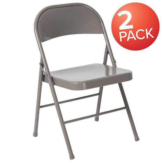 2 Pack HERCULES Series Double Braced Gray Metal Folding Chair