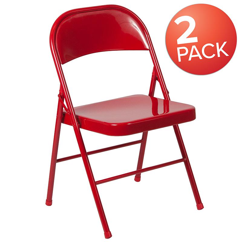 2 Pack HERCULES Series Double Braced Red Metal Folding Chair