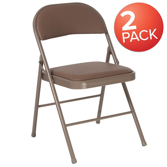 2 Pack HERCULES Series Double Braced Beige Vinyl Folding Chair