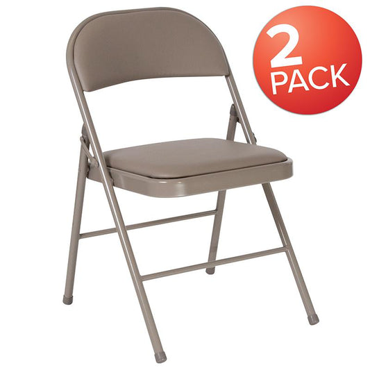 2 Pack HERCULES Series Double Braced Gray Vinyl Folding Chair