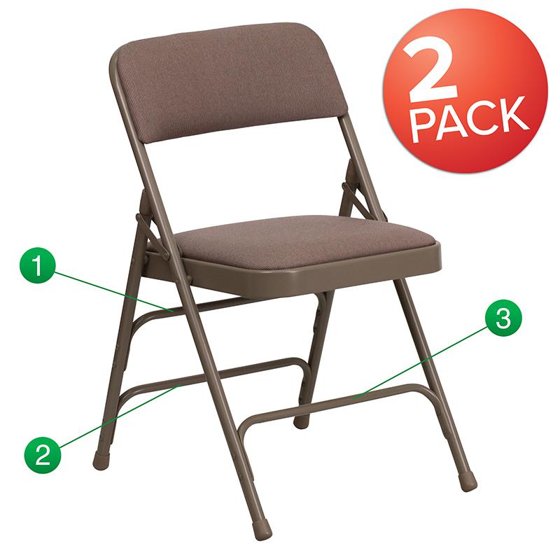 2 Pack HERCULES Series Curved Triple Braced & Double Hinged Beige Fabric Metal Folding Chair