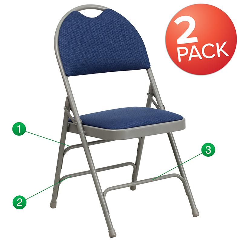 2 Pack HERCULES Series Ultra-Premium Triple Braced Navy Fabric Metal Folding Chair with Easy-Carry Handle