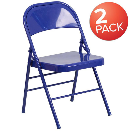 2 Pack HERCULES COLORBURST Series Cobalt Blue Triple Braced & Double Hinged Metal Folding Chair