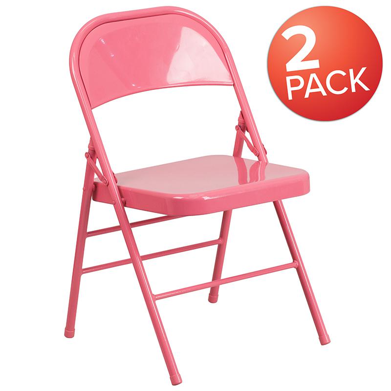 2 Pk. HERCULES COLORBURST Series Bubblegum Pink Triple Braced & Double Hinged Metal Folding Chair