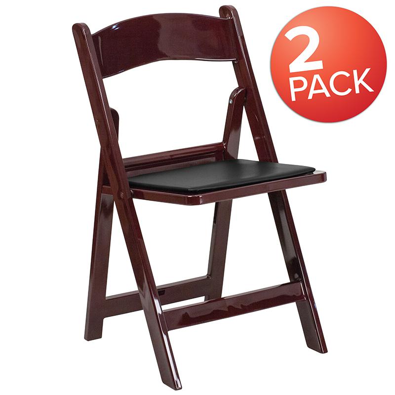 2 Pack HERCULES Series 1000 lb. Capacity Red Mahogany Resin Folding Chair with Black Vinyl Padded Seat