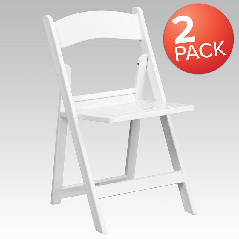 2 Pack HERCULES Series 1000 lb. Capacity White Resin Folding Chair with Slatted Seat