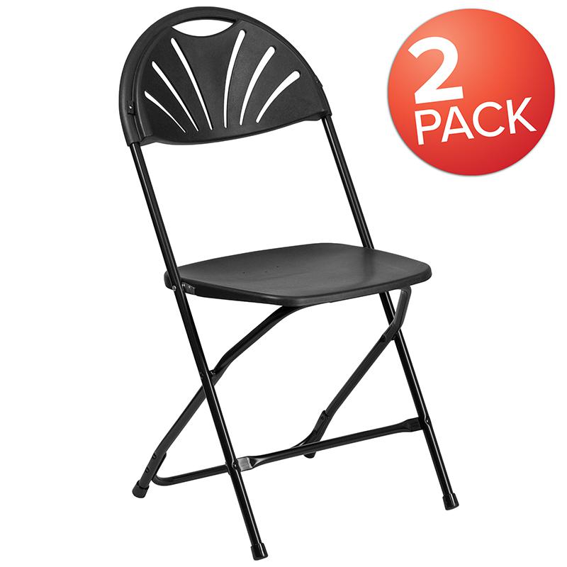 2 Pack HERCULES Series 650 lb. Capacity Black Plastic Fan Back Folding Chair