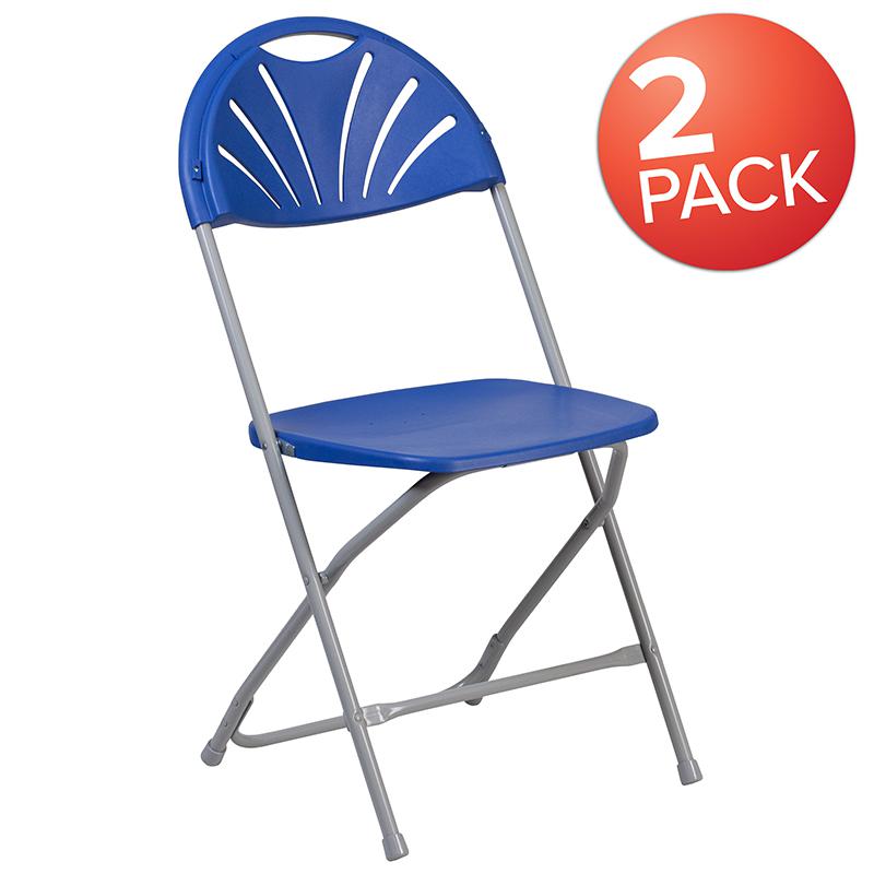 2 Pack HERCULES Series 650 lb. Capacity Blue Plastic Fan Back Folding Chair