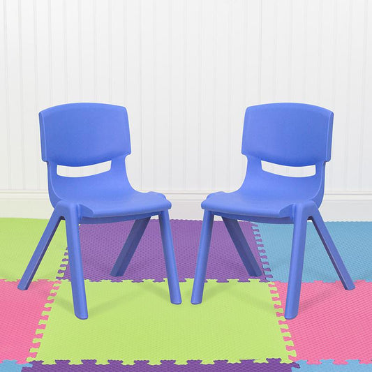 2 Pack Blue Plastic Stackable School Chair with 12" Seat Height