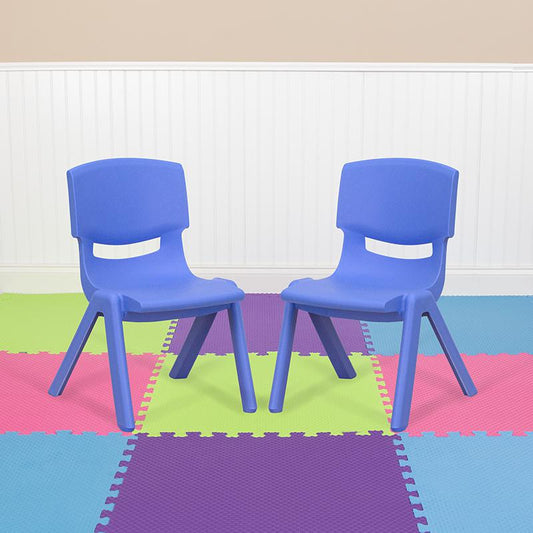 2 Pack Blue Plastic Stackable School Chair with 10.5'' Seat Height