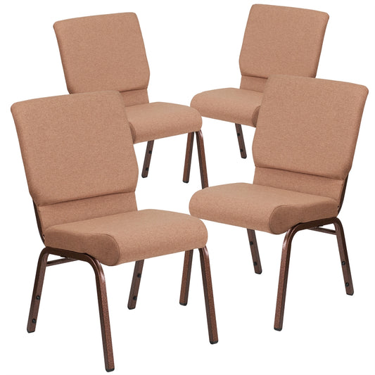 4 Pk. HERCULES Series 18.5''W Brown Fabric Stacking Church Chair with 4.25'' Thick Seat - Copper Vein Frame