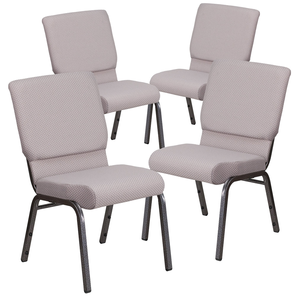 4 Pk. HERCULES Series 18.5''W Gray Dot Fabric Stacking Church Chair with 4.25'' Thick Seat - Silver Vein Frame