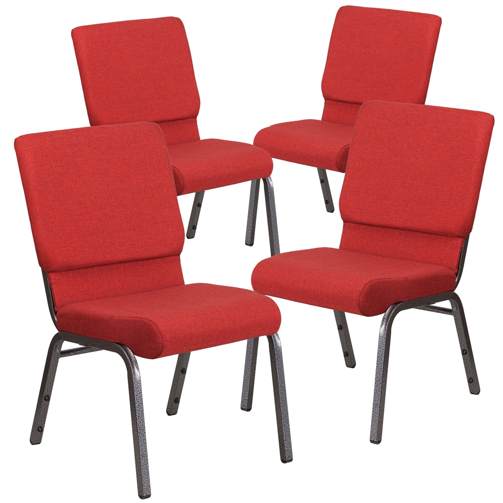 4 Pk. HERCULES Series 18.5''W Red Fabric Stacking Church Chair with 4.25'' Thick Seat - Silver Vein Frame