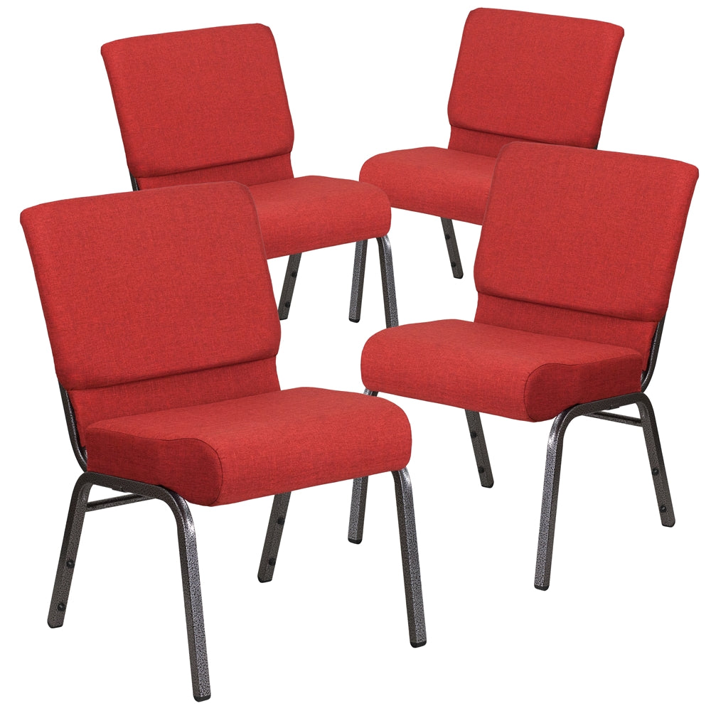 4 Pk. HERCULES Series 21'' Extra Wide Crimson Fabric Stacking Church Chair with 4'' Thick Seat - Silver Vein Frame