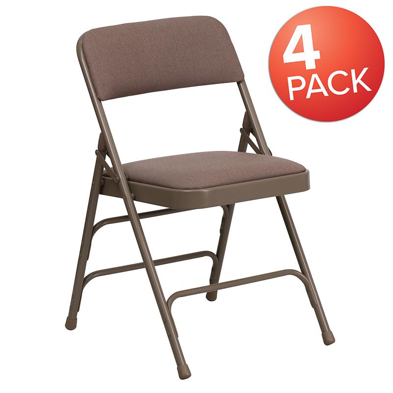 4 Pk. HERCULES Series Curved Triple Braced & Double Hinged Beige Fabric Metal Folding Chair