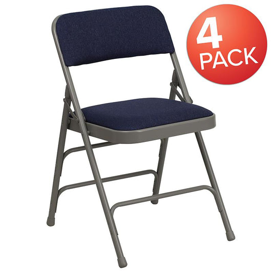 4 Pk. HERCULES Series Curved Triple Braced & Double Hinged Navy Fabric Metal Folding Chair