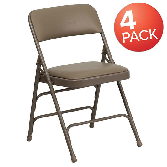 4 Pk. HERCULES Series Curved Triple Braced & Double Hinged Beige Vinyl Metal Folding Chair