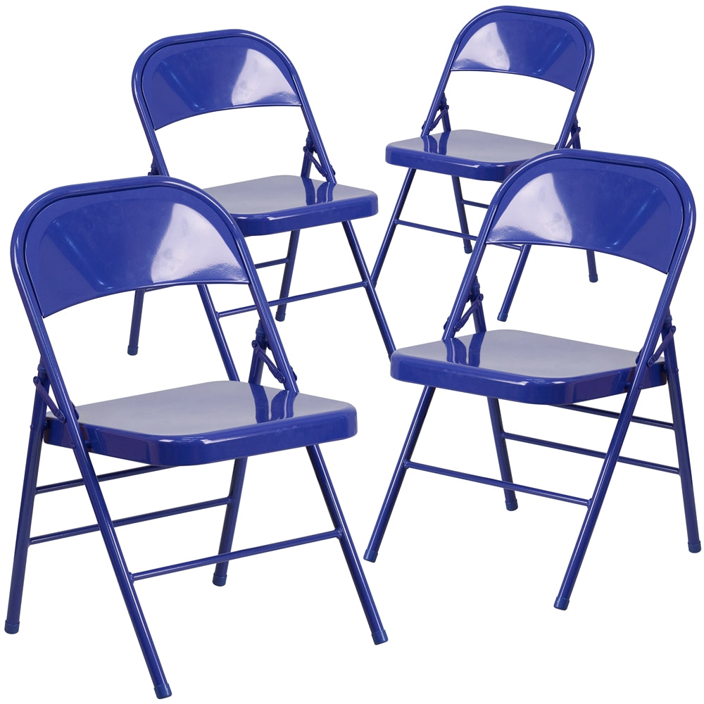 4 Pk. HERCULES COLORBURST Series Cobalt Blue Triple Braced & Double Hinged Metal Folding Chair