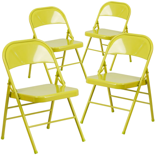 4 Pk. HERCULES COLORBURST Series Twisted Citron Triple Braced & Double Hinged Metal Folding Chair