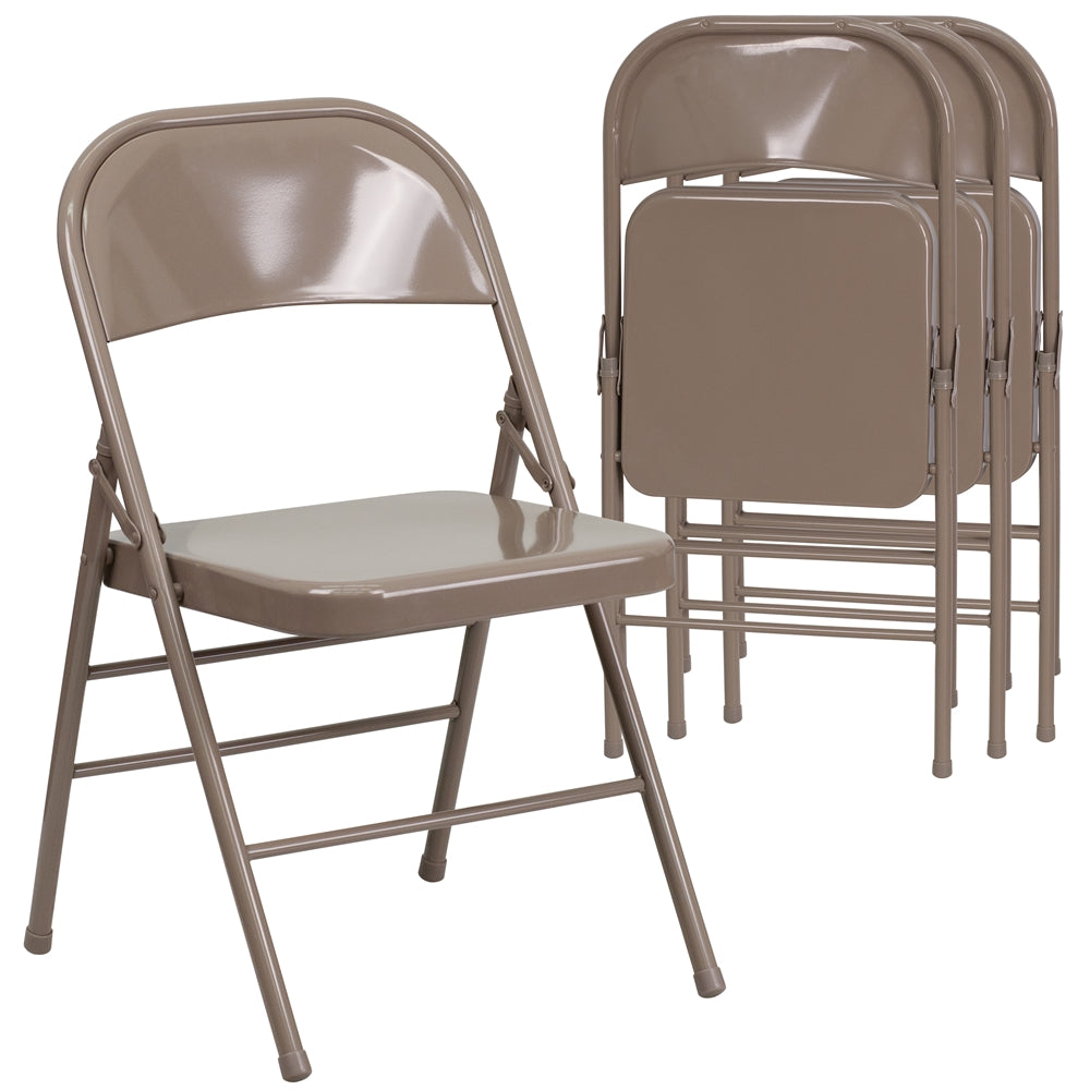 4 Pk. HERCULES Series Triple Braced & Double Hinged Beige Metal Folding Chair