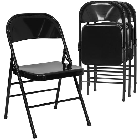 4 Pk. HERCULES Series Triple Braced & Double Hinged Black Metal Folding Chair