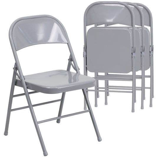 4 Pk. HERCULES Series Triple Braced & Double Hinged Gray Metal Folding Chair