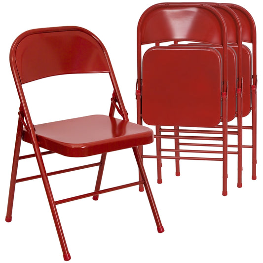 4 Pk. HERCULES Series Triple Braced & Double Hinged Red Metal Folding Chair