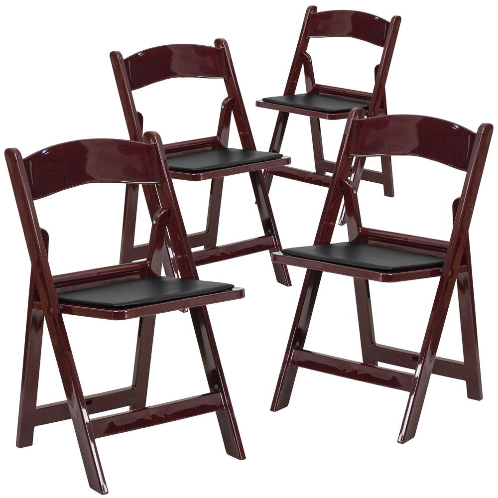 4 Pk. HERCULES Series 1000 lb. Capacity Red Mahogany Resin Folding Chair with Black Vinyl Padded Seat