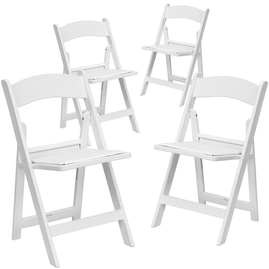 4 Pk. HERCULES Series 1000 lb. Capacity White Resin Folding Chair with White Vinyl Padded Seat