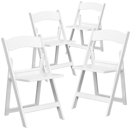 4 Pk. HERCULES Series 1000 lb. Capacity White Resin Folding Chair with Slatted Seat